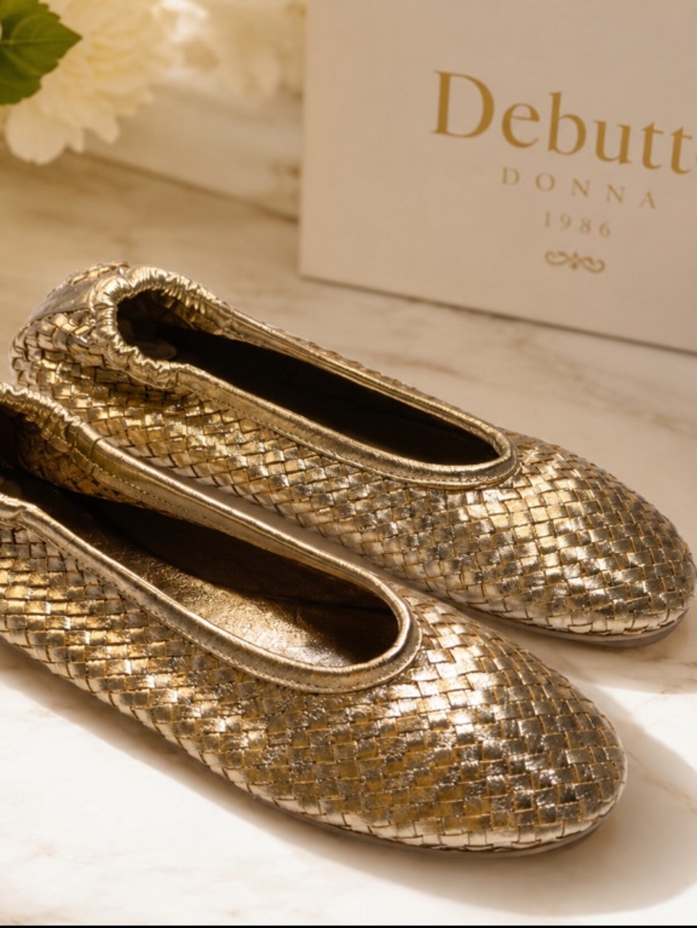 Debbuto Donna 1986 Gold WovenLeather Ballet Flats NWT